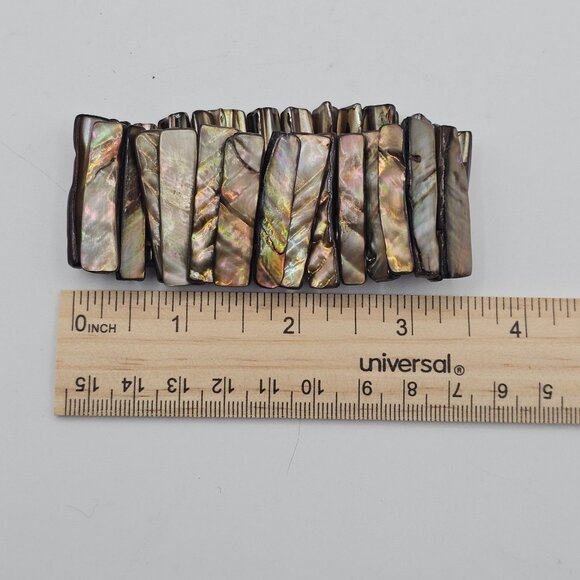 Women's Arm Wristlet Wide Iridescent Abalone Shell Stretchy Bracelet Jewelry - Picture 12 of 13